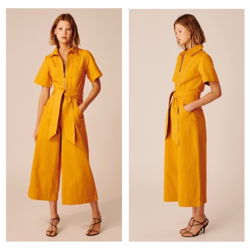C/MEO Collective Denim Wide Leg Front Zip Belted Jumpsuit - Picture 1 of 8
